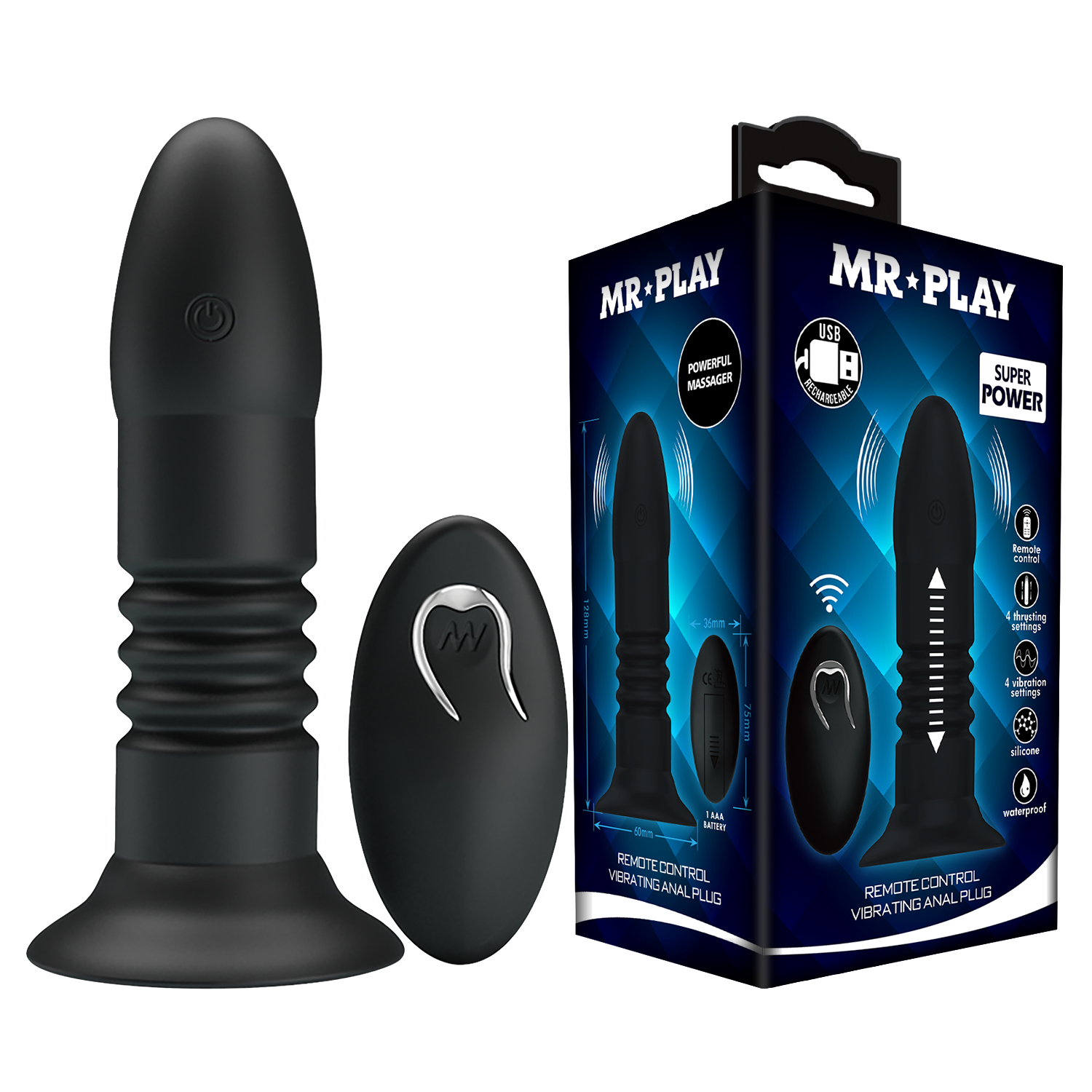 Anal plug vibrador y empuje con control