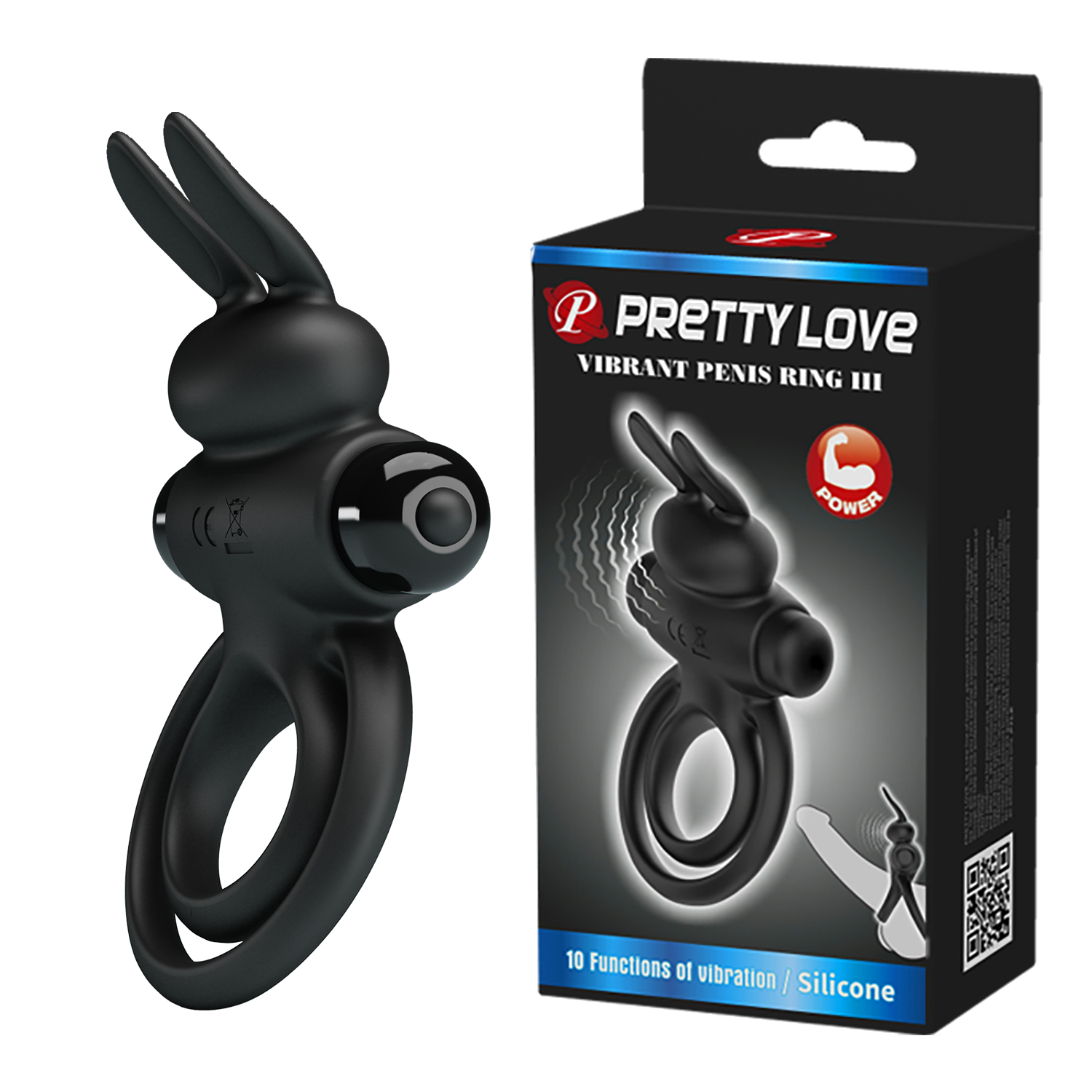 Anillo vibrador y sujetador Conejo color negro