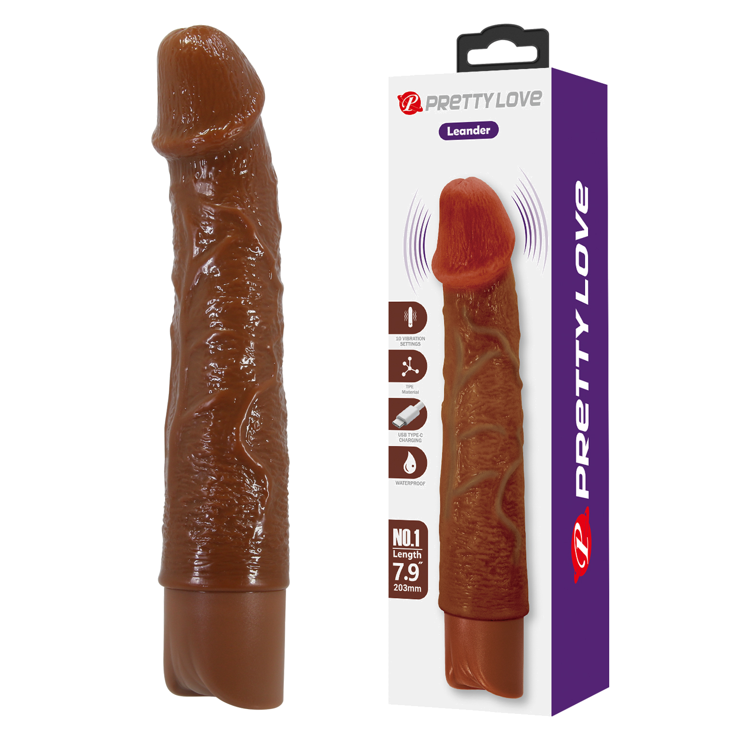 Vibrador realista recargable Leander color marrón