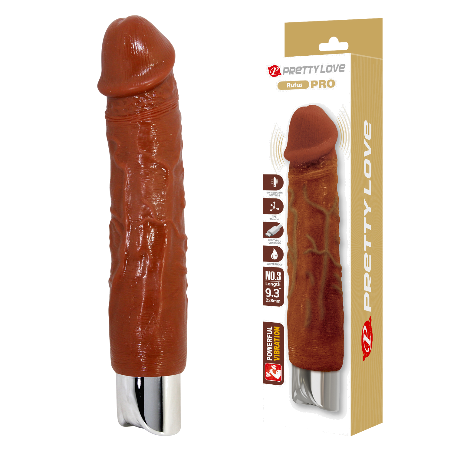 Vibrador realista recargable SUPER POTENTE Rufus color marrón