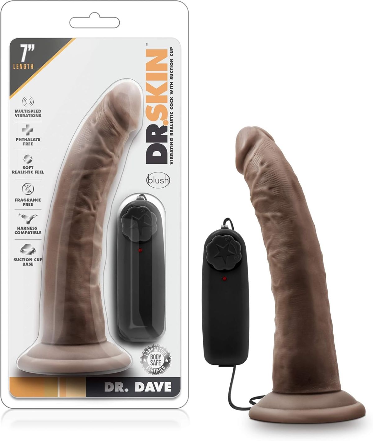 DR SKIN DR DAVE VIBE COCK W/SUCTION CHOC